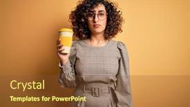  Presentation with coffe - Amazing presentation theme having young-beautiful-curly-arab-businesswoman backdrop and a tawny brown colored foreground