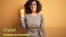  Presentation with coffe - Colorful presentation theme enhanced with young-beautiful-curly-arab-businesswoman backdrop and a tawny brown colored foreground