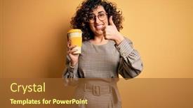  Presentation with coffe - Beautiful theme featuring young-beautiful-curly-arab-businesswoman backdrop and a tawny brown colored foreground