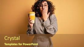  Presentation with coffe - Cool new PPT layouts with young-beautiful-curly-arab-businesswoman backdrop and a tawny brown colored foreground
