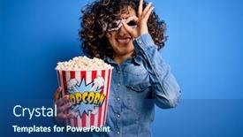  Presentation with popcorn movie - Colorful presentation theme enhanced with young-beautiful-curly-arab-woman backdrop and a ocean colored foreground