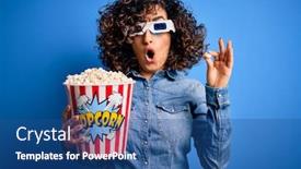  Presentation with popcorn movie - Cool new presentation with young-beautiful-curly-arab-woman backdrop and a ocean colored foreground