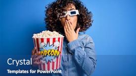  Presentation with popcorn movie - PPT layouts enhanced with young-beautiful-curly-arab-woman background and a ocean colored foreground
