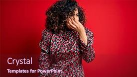  Presentation with red floral - Audience pleasing presentation design consisting of young-beautiful-curly-arab-woman backdrop and a tawny brown colored foreground