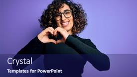  Presentation with purple heart - Presentation theme having young-beautiful-curly-arab-woman background and a navy blue colored foreground