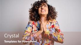  Presentation with colorful hands - Colorful theme enhanced with young-beautiful-curly-arab-woman backdrop and a coral colored foreground