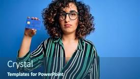  Presentation with smart card - Amazing PPT theme having young-beautiful-curly-arab-woman backdrop and a ocean colored foreground