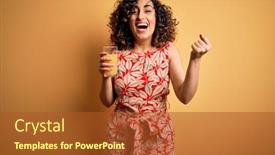  Presentation with healthy juice - Audience pleasing presentation theme consisting of young-beautiful-curly-arab-woman backdrop and a red colored foreground