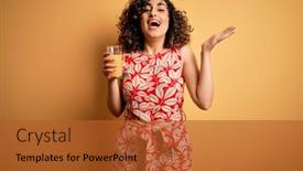  Presentation with healthy juice - Cool new slide deck with young-beautiful-curly-arab-woman backdrop and a red colored foreground