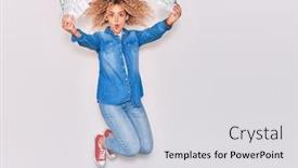  Presentation with banknotes - Amazing presentation theme having young-beautiful-curly-girl-smiling backdrop and a light gray colored foreground