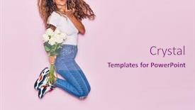  Presentation with pink rose - Colorful presentation design enhanced with young-beautiful-curly-woman backdrop and a lemonade colored foreground