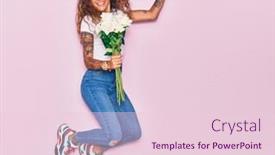  Presentation with pink rose - PPT theme featuring young-beautiful-curly-woman background and a lemonade colored foreground