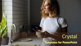  Presentation with airplane wing through airplane window - PPT theme consisting of young-beautiful-curly-woman background and a  colored foreground