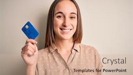  Presentation with payment - Beautiful PPT theme featuring young-beautiful-customer-woman-holding backdrop and a lemonade colored foreground