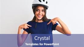  Presentation with cyclist - Beautiful PPT layouts featuring young-beautiful-cyclist-woman-wearing backdrop and a ocean colored foreground