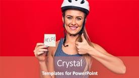  Presentation with cyclist - Cool new slide set with young-beautiful-cyclist-woman-wearing backdrop and a coral colored foreground