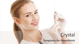  Presentation with syringe - Beautiful PPT theme featuring young beautiful dentist holding a syringe backdrop and a lemonade colored foreground