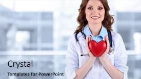  Presentation with heart and lung medical - Slides having young beautiful doctor holding heart background and a light blue colored foreground