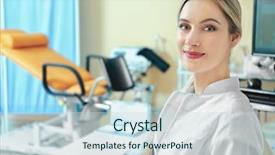  Presentation with laminar hood in operation room - Slide deck having young beautiful doctor in gynecological background and a sky blue colored foreground