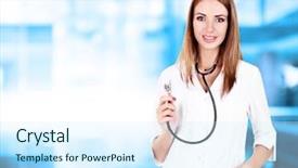  Presentation with doctor in hospital health insurance related icons healthcare person saving medical - PPT layouts featuring young beautiful doctor on hospital background and a  colored foreground