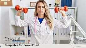 Presentation with woman sport - Presentation design featuring young-beautiful-doctor-woman-holding background and a light gray colored foreground