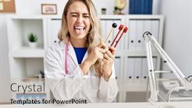  Presentation with instrument - Presentation theme featuring young-beautiful-doctor-woman-holding background and a soft green colored foreground