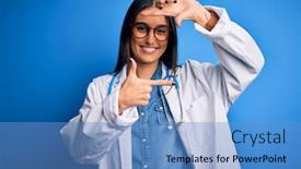  Presentation with creativity - Slides having young-beautiful-doctor-woman-wearing background and a teal colored foreground
