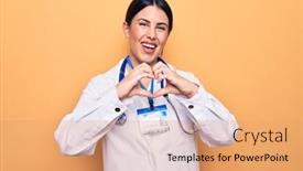  Presentation with love heart - Cool new PPT layouts with young-beautiful-doctor-woman-wearing backdrop and a coral colored foreground