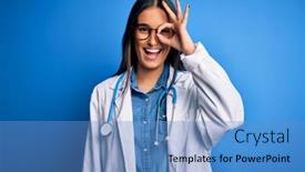  Presentation with eye doctor - Amazing PPT layouts having young-beautiful-doctor-woman-wearing backdrop and a teal colored foreground