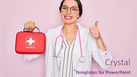  Presentation with first aid kit - Slides with young-beautiful-doctor-woman background and a lemonade colored foreground