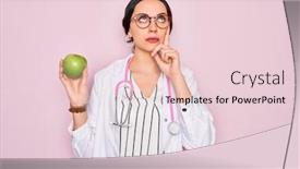  Presentation with blue eyes - PPT theme having young-beautiful-doctor-woman background and a lemonade colored foreground