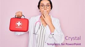  Presentation with first aid kit - PPT layouts consisting of young-beautiful-doctor-woman background and a lemonade colored foreground