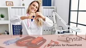  Presentation with medical hammer - Presentation theme featuring young-beautiful-doctor-woman background and a coral colored foreground