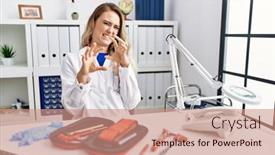  Presentation with medical hammer - Slides with young-beautiful-doctor-woman background and a coral colored foreground