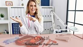  Presentation with medical hammer - Presentation theme featuring young-beautiful-doctor-woman background and a coral colored foreground