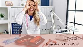  Presentation with medical hammer - Presentation with young-beautiful-doctor-woman background and a coral colored foreground