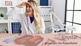  Presentation with medical hammer - Slides consisting of young-beautiful-doctor-woman background and a coral colored foreground