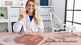  Presentation with medical hammer - Theme featuring young-beautiful-doctor-woman background and a coral colored foreground