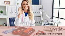  Presentation with medical hammer - Slide deck consisting of young-beautiful-doctor-woman background and a coral colored foreground