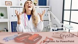  Presentation with medical hammer - PPT theme consisting of young-beautiful-doctor-woman background and a  colored foreground