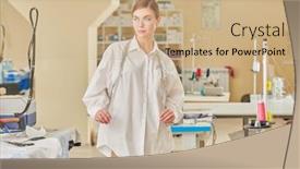  Presentation with sewing - PPT layouts consisting of young-beautiful-dressmaker background and a coral colored foreground