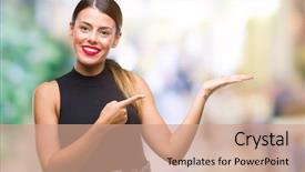 Presentation with young business woman smile show - PPT theme with young beautiful elegant business woman background and a  colored foreground