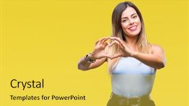  Presentation with heart hands - Audience pleasing presentation design consisting of young beautiful elegant business woman backdrop and a  colored foreground