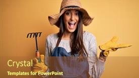  Presentation with winner - Colorful presentation design enhanced with young-beautiful-farmer-woman-wearing backdrop and a red colored foreground