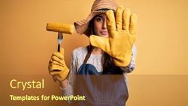  Presentation with corn cob - Cool new PPT theme with young-beautiful-farmer-woman-wearing backdrop and a tawny brown colored foreground