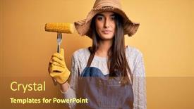  Presentation with corn cob - Theme with young-beautiful-farmer-woman-wearing background and a tawny brown colored foreground
