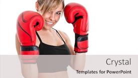  Presentation with boxer - Presentation design featuring young beautiful female boxer portrait background and a light gray colored foreground