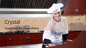  Presentation with commercial cleaning - Colorful theme enhanced with young beautiful female chef cleaning backdrop and a coral colored foreground