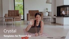  Presentation with video conference - PPT layouts having young-beautiful-female-exercising-stretching background and a coral colored foreground