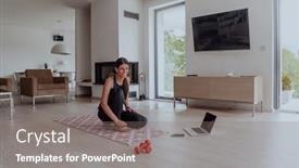  Presentation with video conference - Presentation design consisting of young-beautiful-female-exercising-stretching background and a gray colored foreground